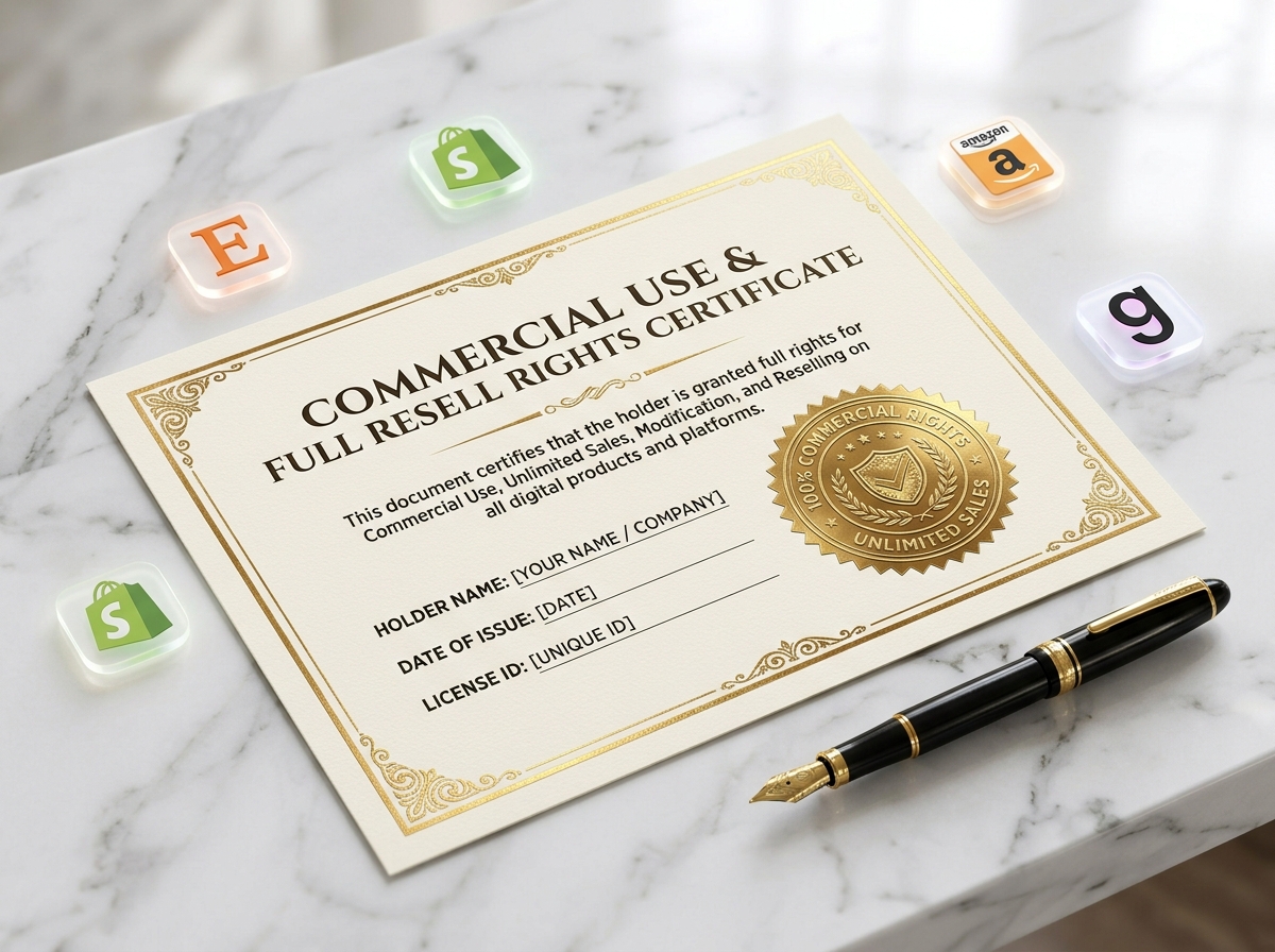 Official 100% Commercial Use & Resell Rights License Certificate